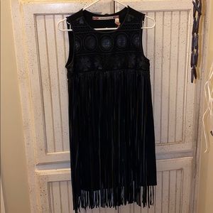 CHELSEA & VIOLET. BLACK LEATHER FRINGE DRESS